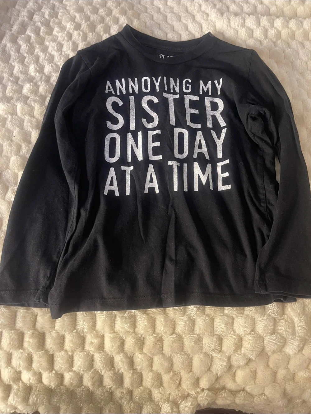The Children's Place Black Long-Sleeve Graphic Tee with White Slogan